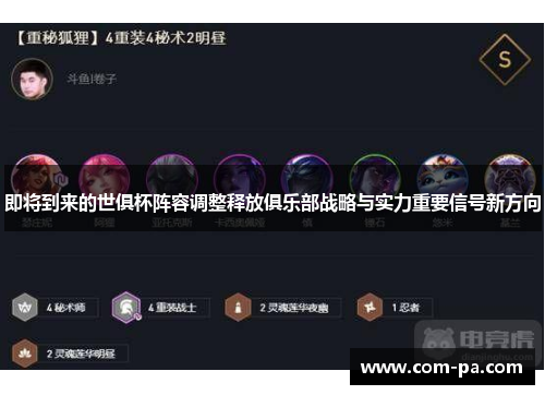 即将到来的世俱杯阵容调整释放俱乐部战略与实力重要信号新方向