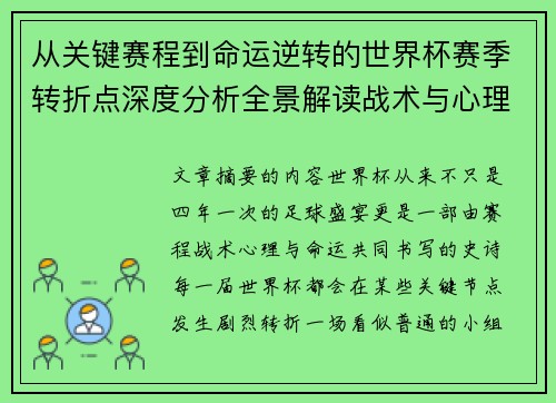 从关键赛程到命运逆转的世界杯赛季转折点深度分析全景解读战术与心理变化 从关键赛程到命运逆转的世界杯赛季转折点深度分析全景解读战术与心理变化